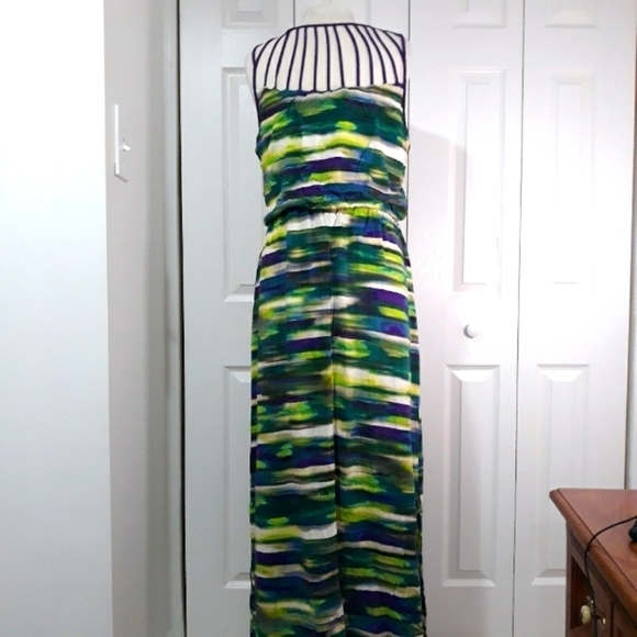 Attention Dress Maxi Sleeveless Multicolor Purple Green Blue Cutout Deta… - Picture 7 of 11
